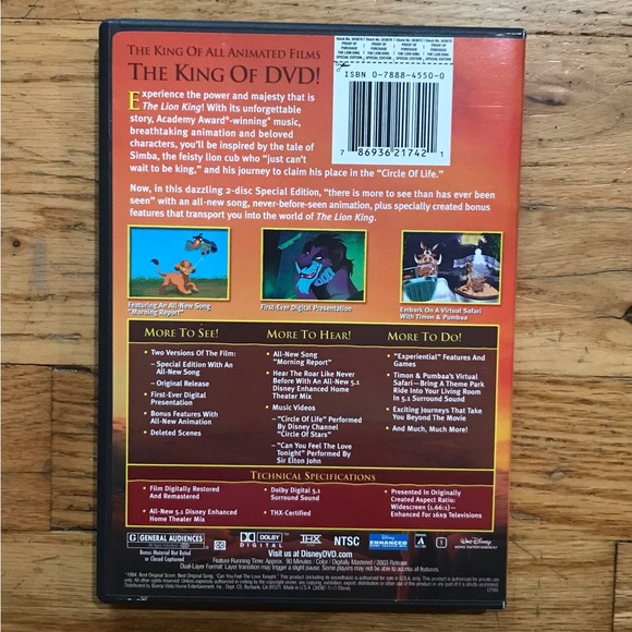 🖤5 for $20- The Lion King Platinum Edition 2 Disc DVD Special Edition - Picture 5 of 5